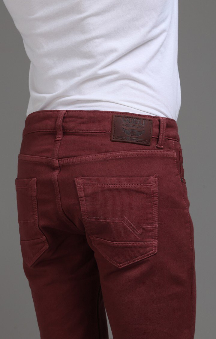 Men's Maroon Denim Slim Jeans