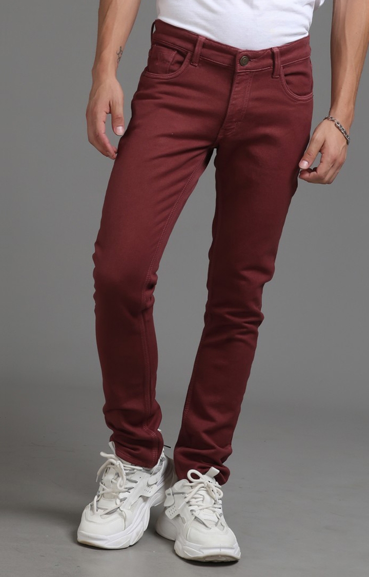 VUDU | Men's Maroon Denim Slim Jeans