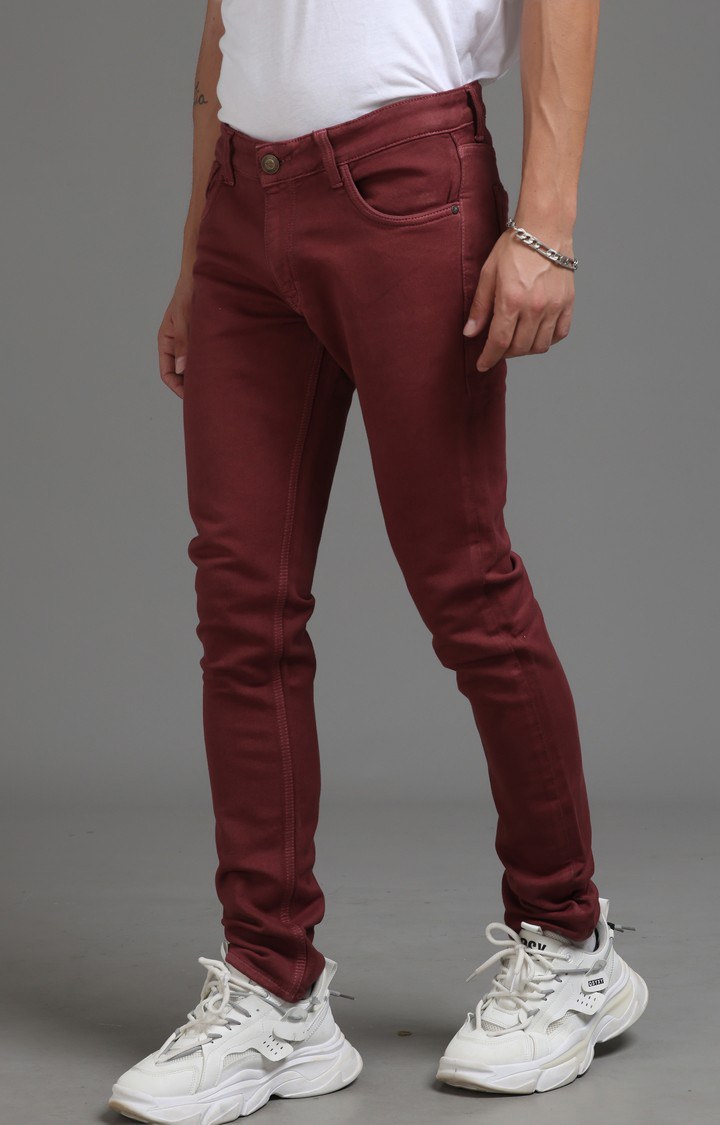 Men's Maroon Denim Slim Jeans