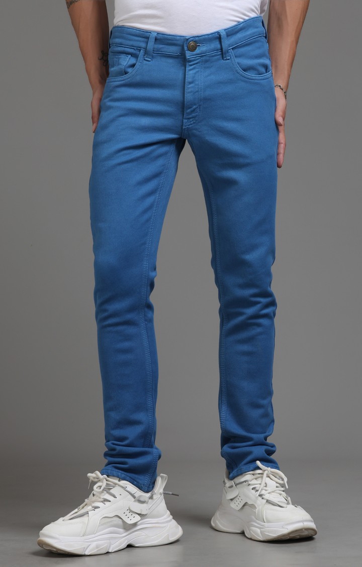 Electric Blue Denim Jeans For Men