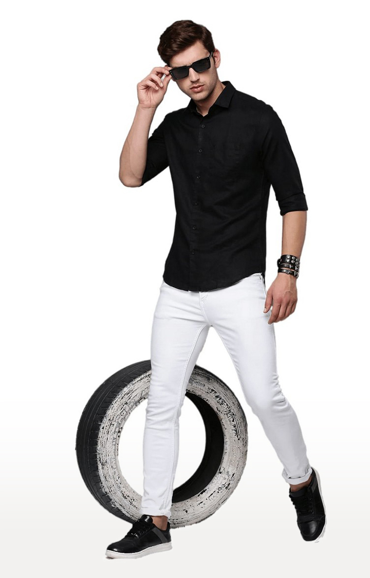 SHOWOFF Men Black Solid Spread Collar Full Sleeves Casual Shirt