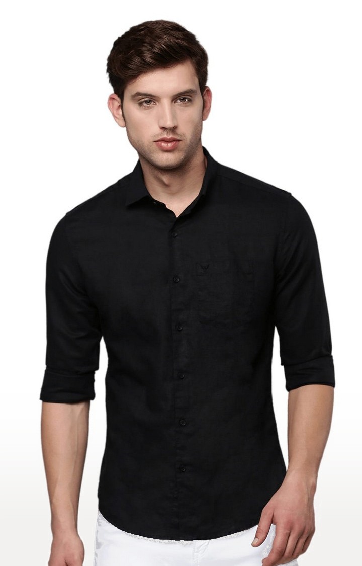 SHOWOFF Men Black Solid Spread Collar Full Sleeves Casual Shirt