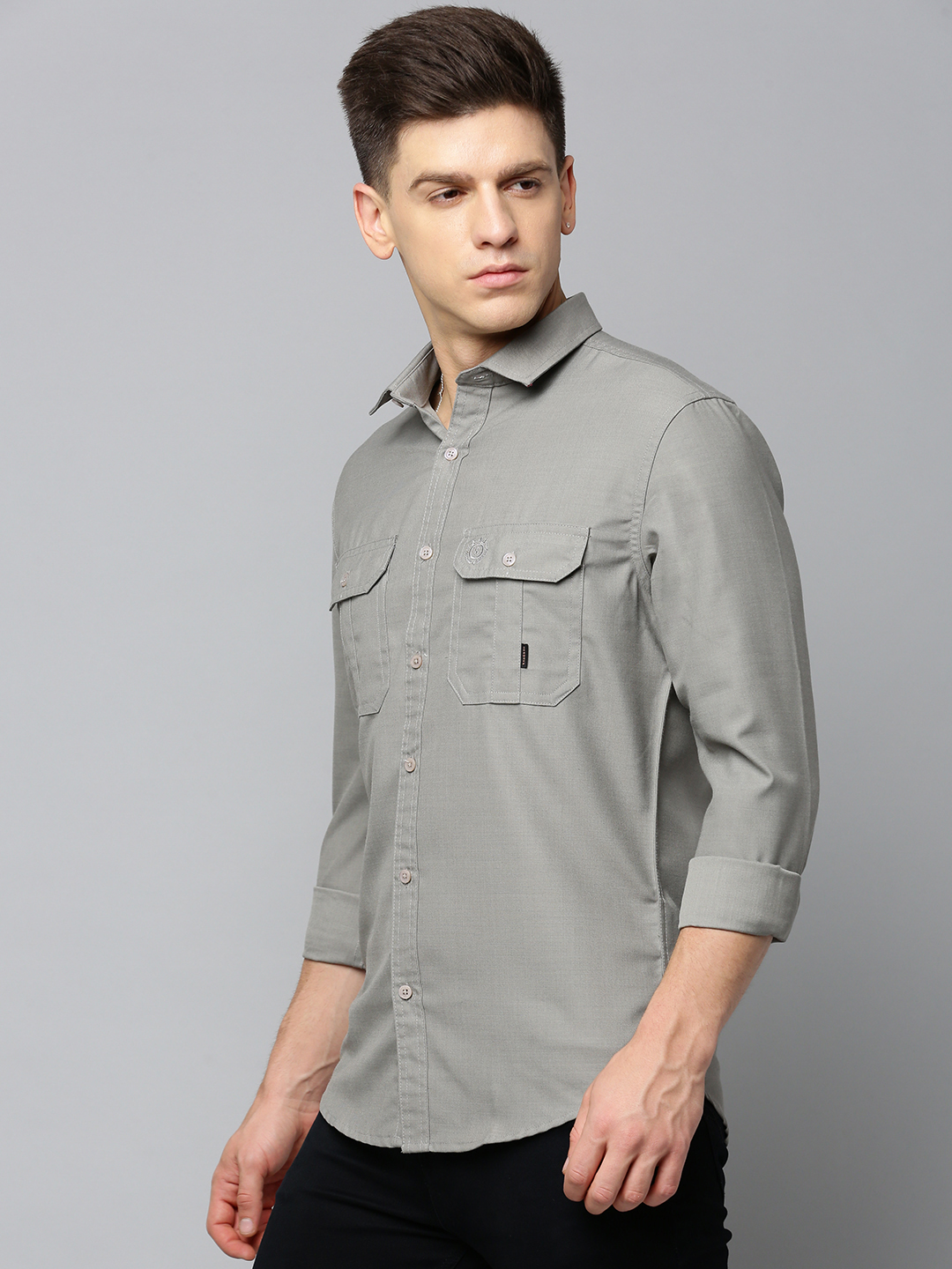 SHOWOFF Men's Spread Collar Solid Taupe Regular Fit Shirt