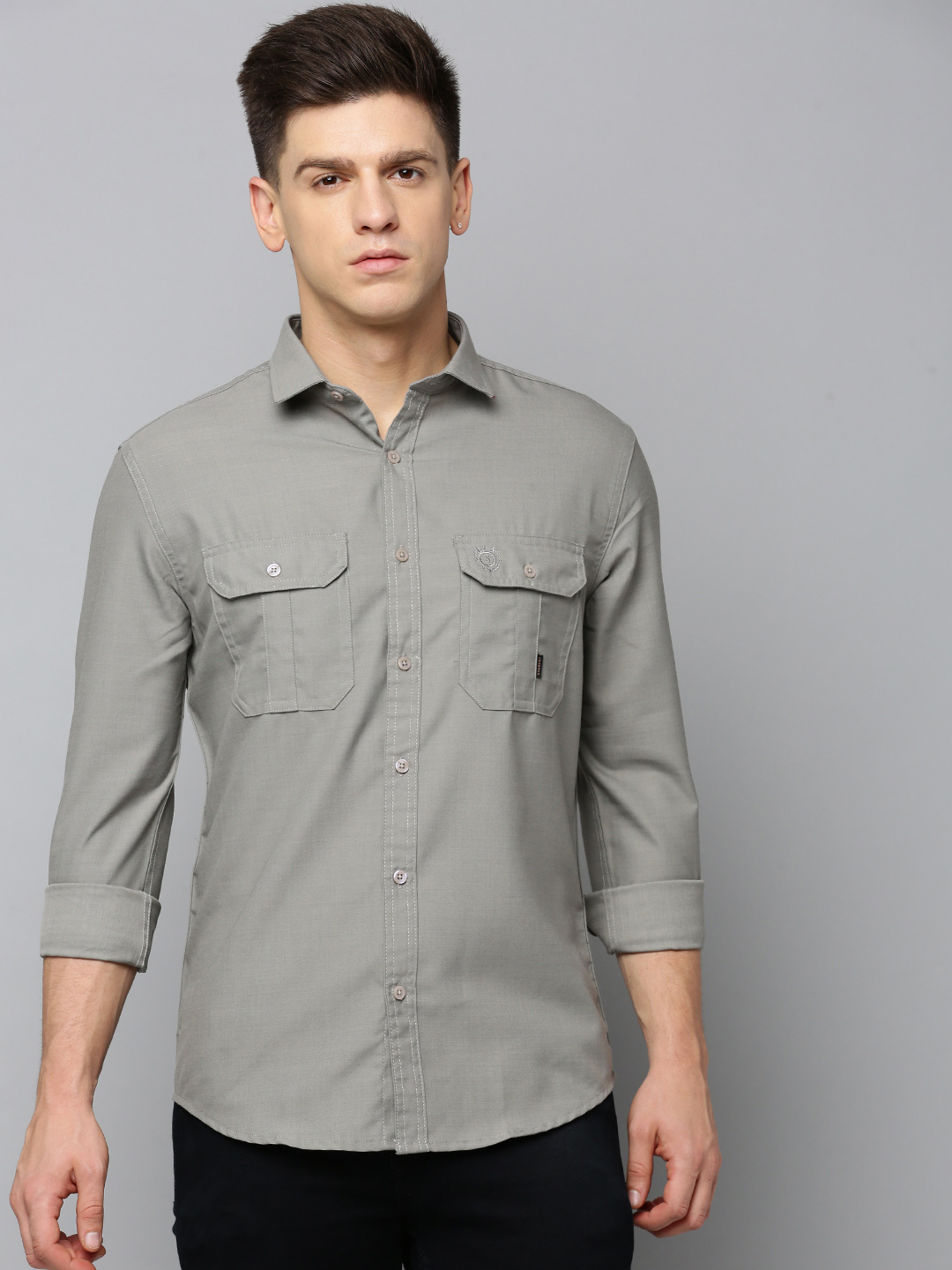 SHOWOFF Men's Spread Collar Solid Taupe Regular Fit Shirt