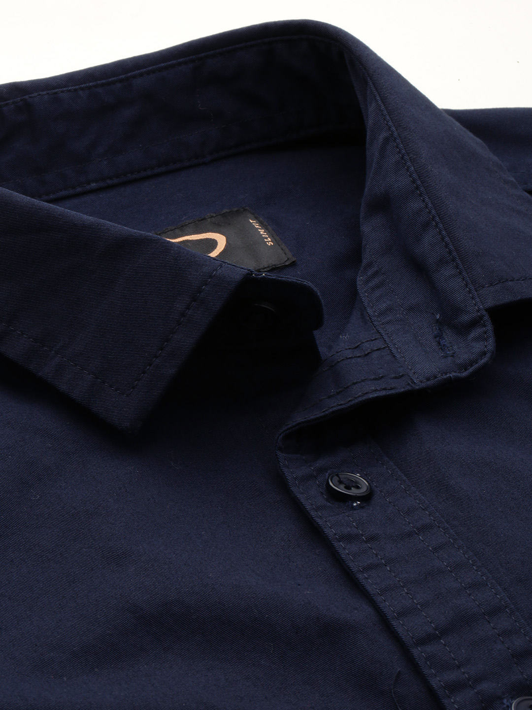SHOWOFF Men's Spread Collar Solid Navy Blue Regular Fit Shirt