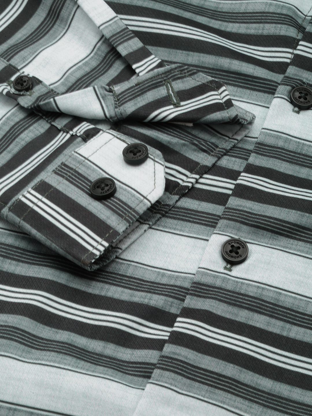 SHOWOFF Men's Spread Collar Striped Olive Classic Shirt