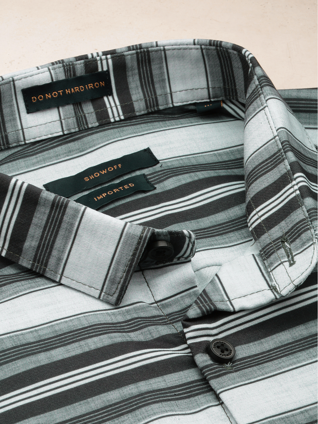 SHOWOFF Men's Spread Collar Striped Olive Classic Shirt