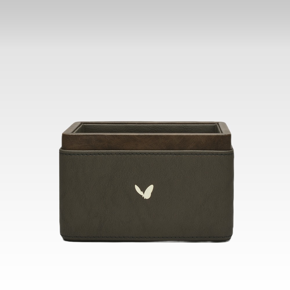 Ultra Premium Pen/Pencil Holder / Desk Organizer / Accessories in Premium Faux Leather | Rectangular | Size: 3.5x5.5x3.5(H) Inches | Two Compartment | Lycra Series (Olive Green)