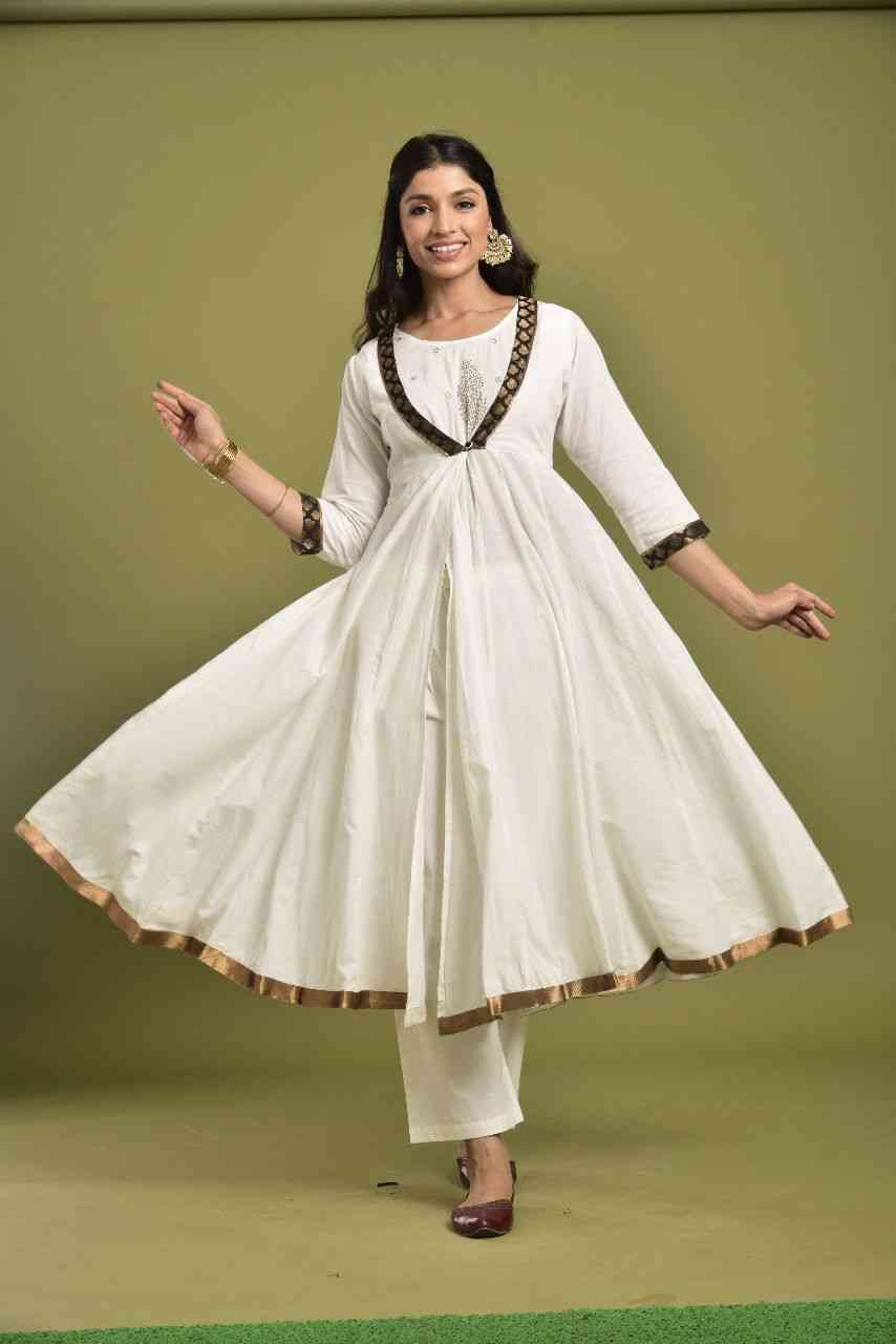 Naksh White Rajputi Kalidar Kurta-Pants (Set of 2)