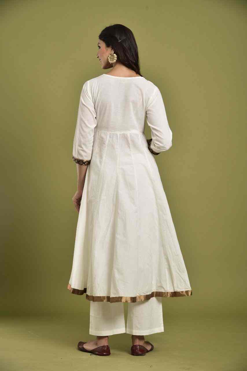 Naksh White Rajputi Kalidar Kurta-Pants (Set of 2)