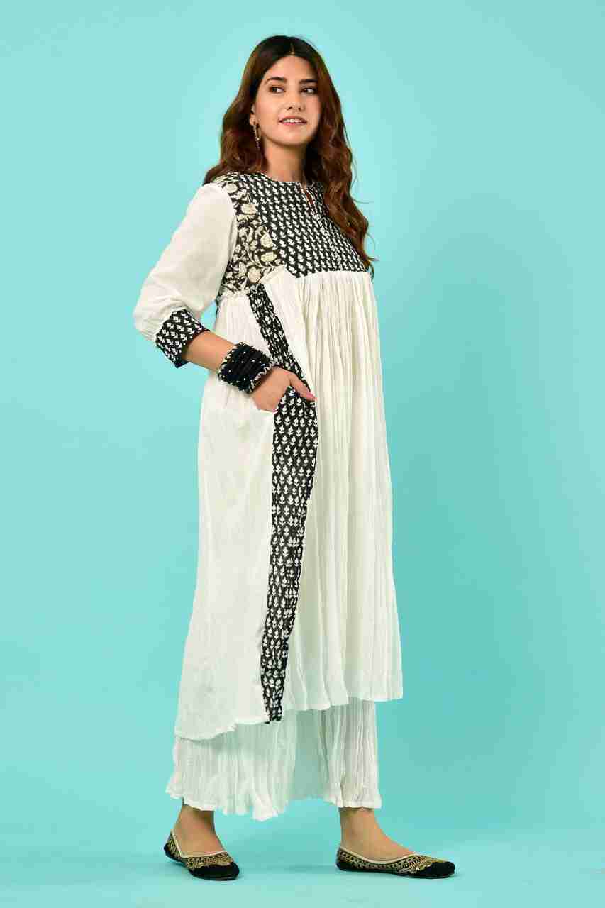 Naksh White and Black Gathered Kurta with Sharara (Set of 2)