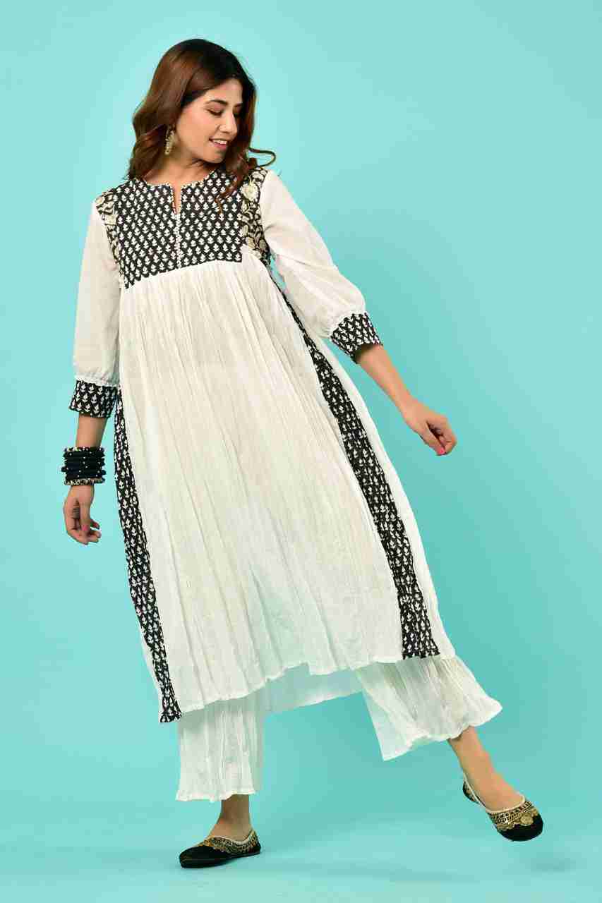 Naksh White and Black Gathered Kurta with Sharara (Set of 2)