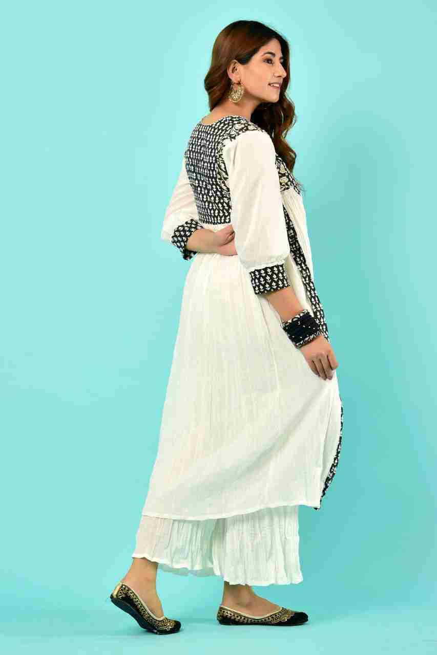 Naksh White and Black Gathered Kurta with Sharara (Set of 2)