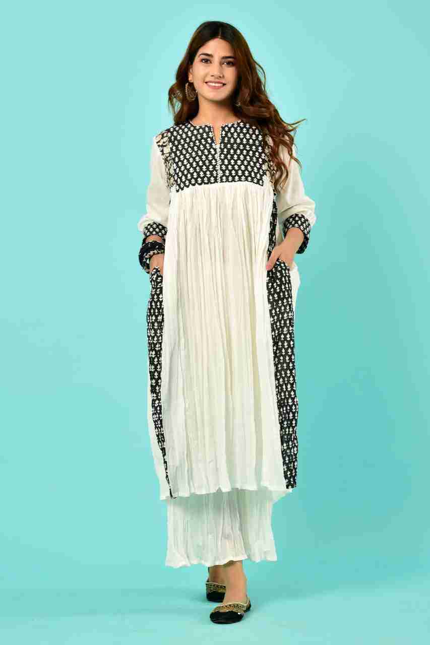 Naksh White and Black Gathered Kurta with Sharara (Set of 2)