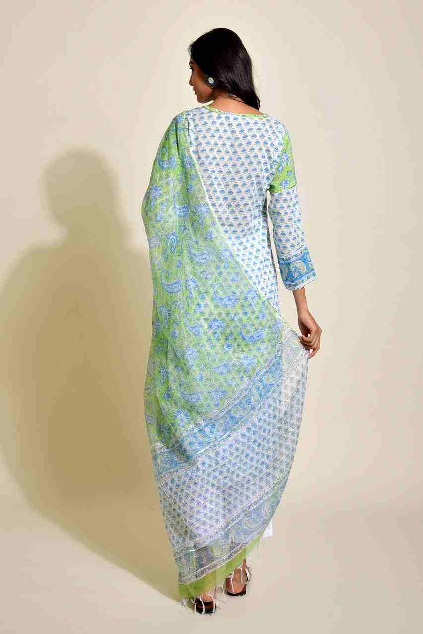 Naksh Blue Green Buti Print Kurta and Dupatta (Set of 2)