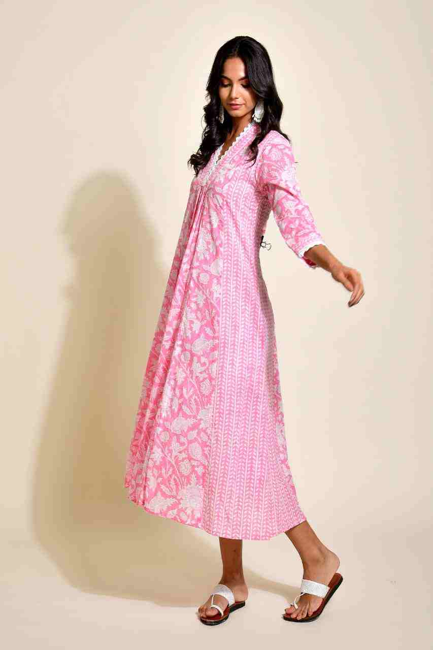 Naksh Pink and White Crochet Kurta/Dress