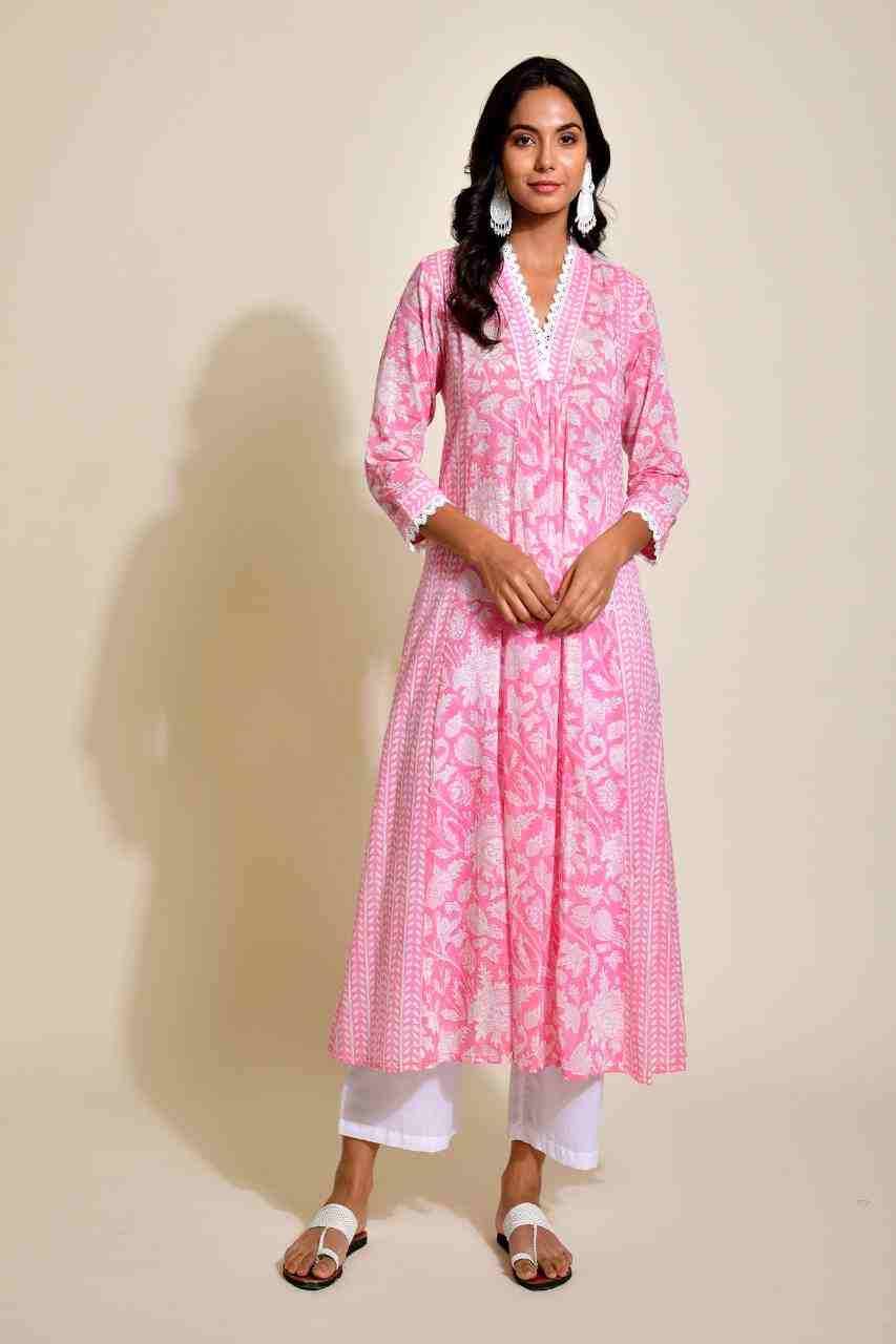 Naksh Pink and White Crochet Kurta/Dress