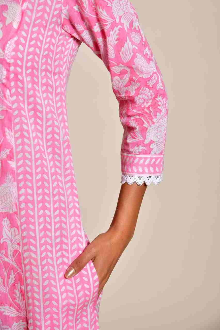 Naksh Pink and White Crochet Kurta/Dress