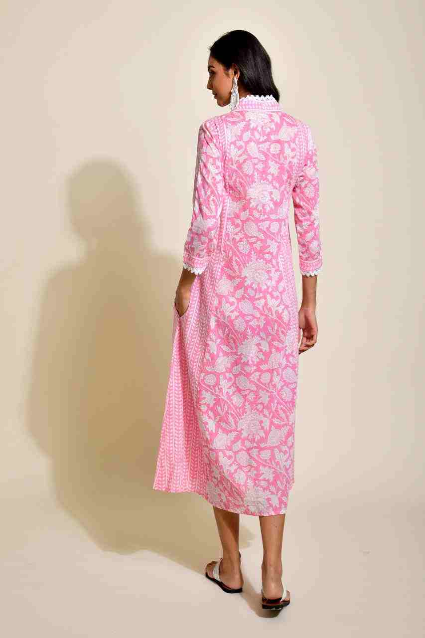 Naksh Pink and White Crochet Kurta/Dress