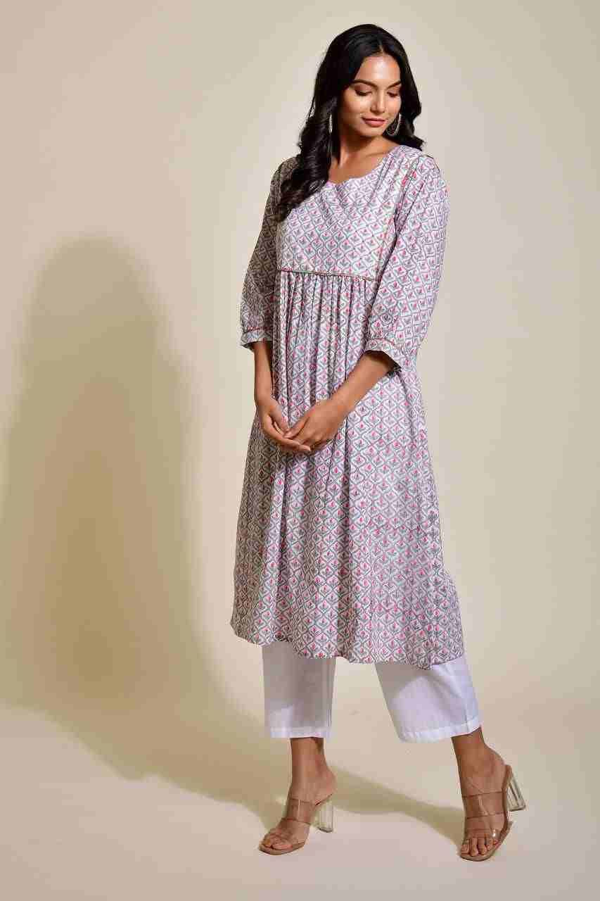 Naksh White and Grey A-Line Kurta With Pockets