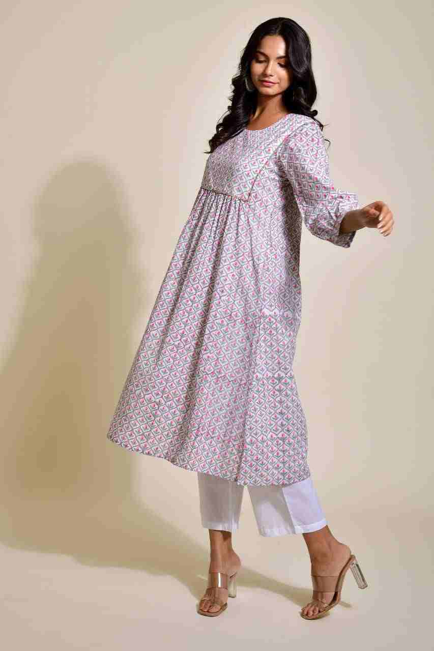 Naksh White and Grey A-Line Kurta With Pockets