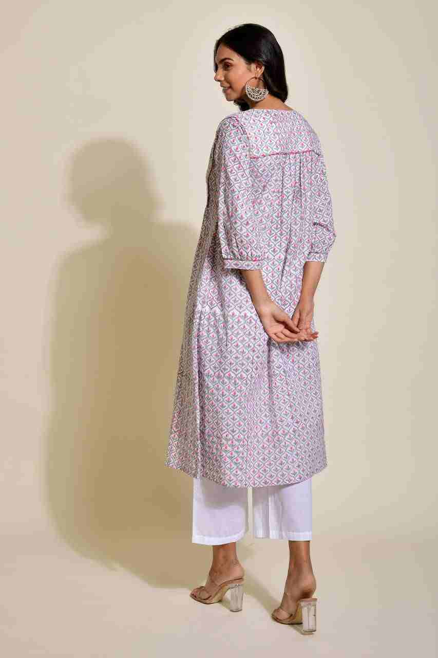 Naksh White and Grey A-Line Kurta With Pockets