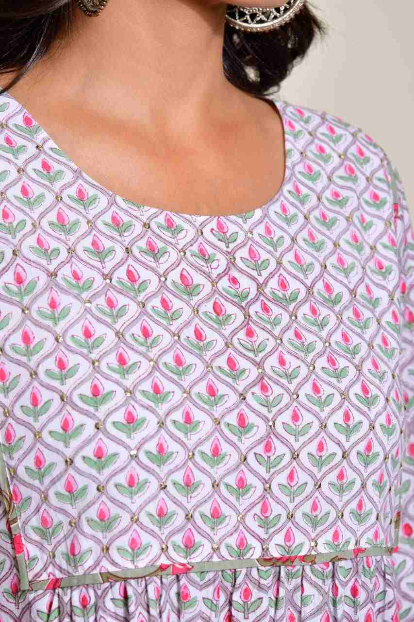 Naksh White and Grey A-Line Kurta With Pockets