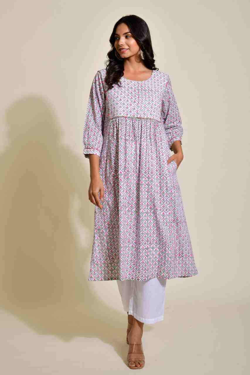 Naksh White and Grey A-Line Kurta With Pockets