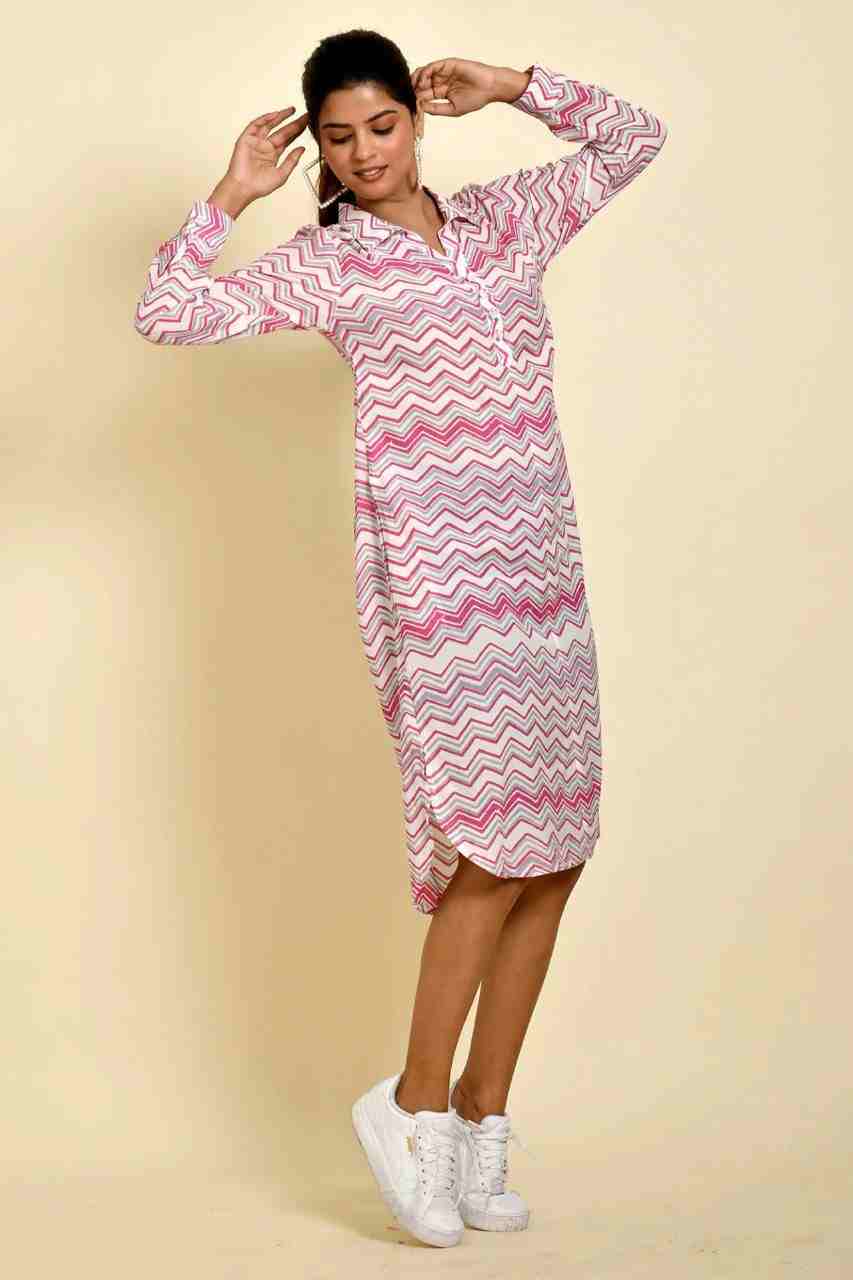 Naksh White Muslin Zigzag Printed Collared Kurta/Dress