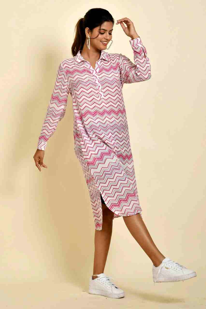 Naksh White Muslin Zigzag Printed Collared Kurta/Dress