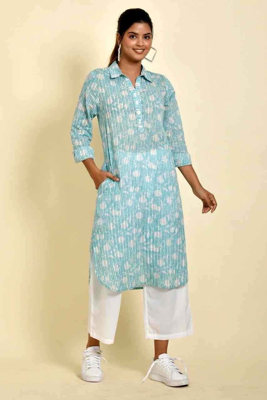 Naksh Blue Bagru Striped Collared Kurta/Shirt