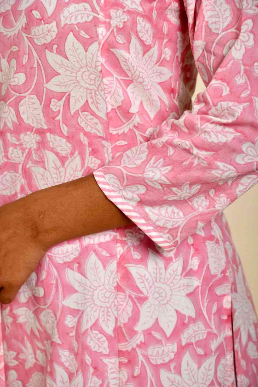 Naksh Pink and White Floral Jaal Printed Straight Kurta with Kota Dupatta (Set of 2)