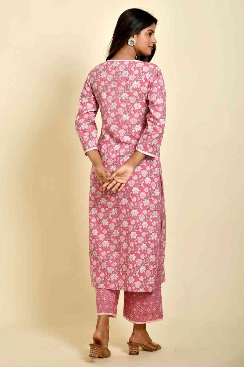 Naksh Onion Pink Floral Print Kurta With Small Butti Printed Pants (Set of 2)