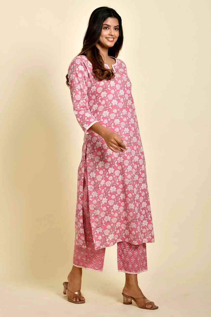 Naksh Onion Pink Floral Print Kurta With Small Butti Printed Pants (Set of 2)