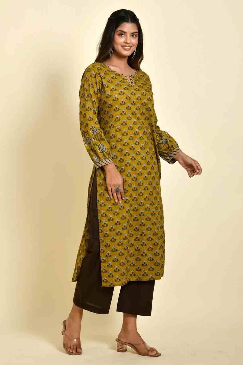 Naksh Dusty Yellow Butti Print Straight Kurta