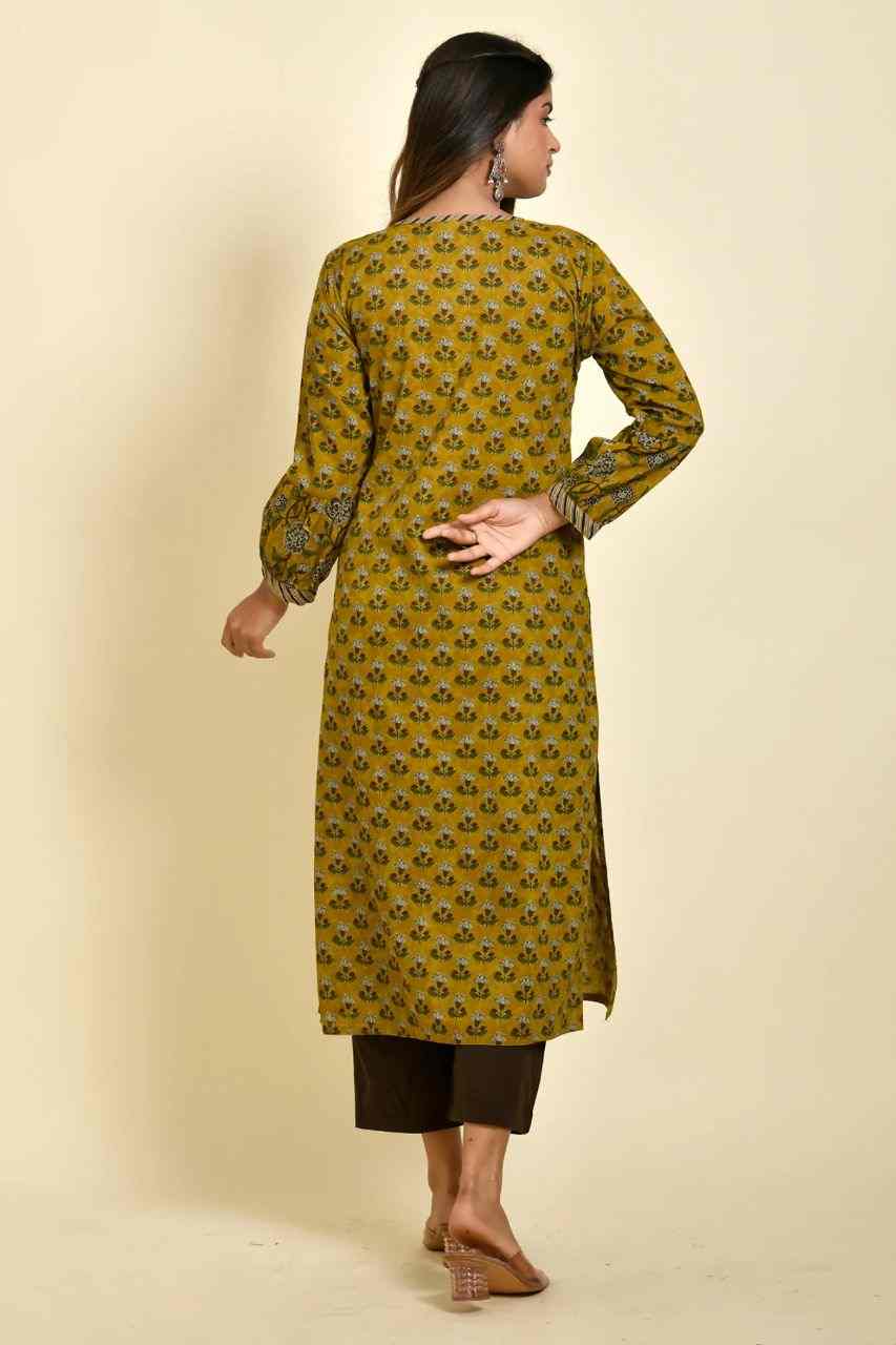 Naksh Dusty Yellow Butti Print Straight Kurta