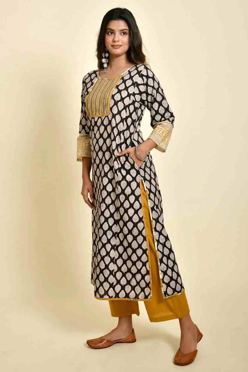 Naksh Black and Yellow Bagru Printed Kurta