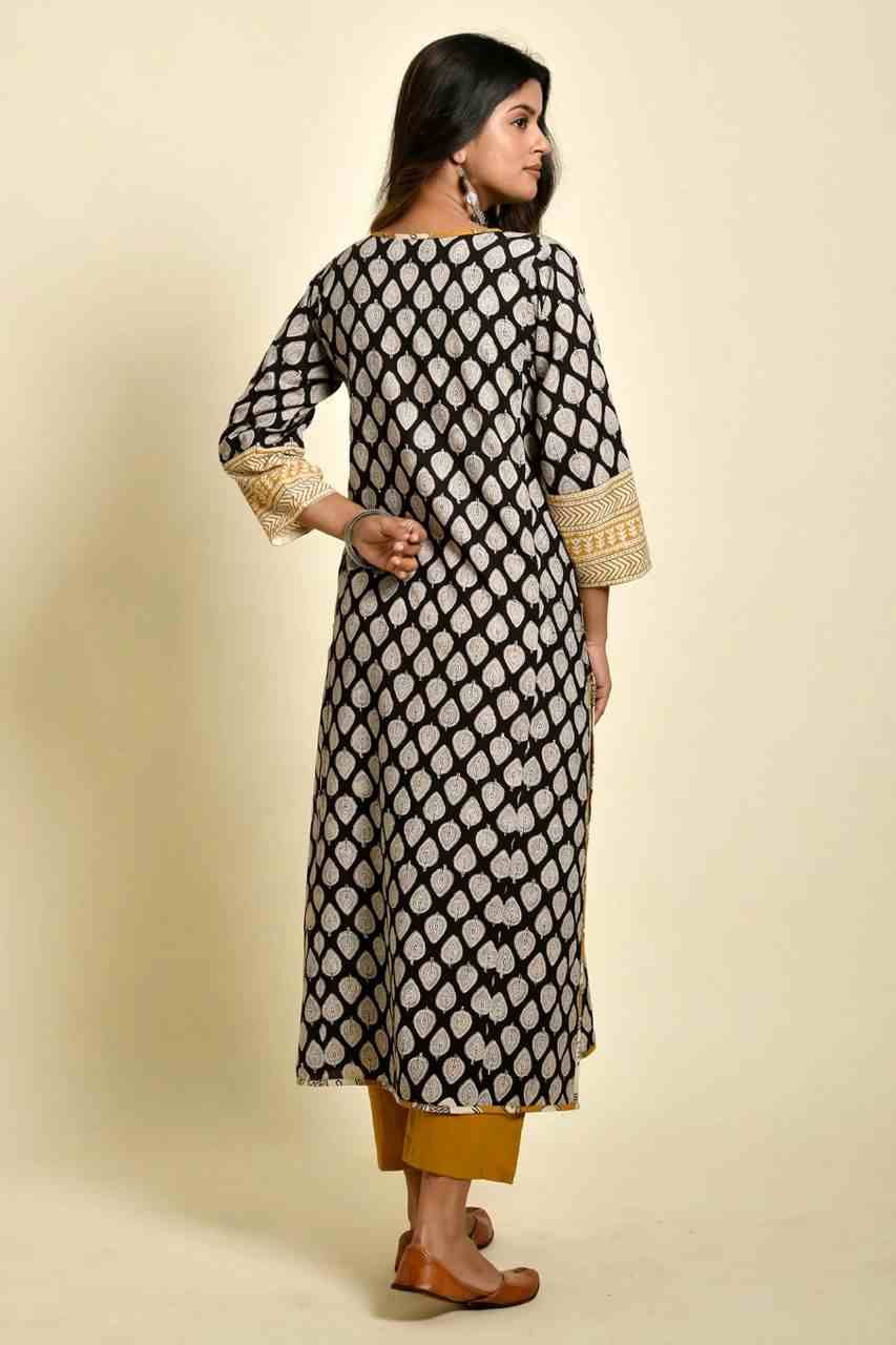 Naksh Black and Yellow Bagru Printed Kurta