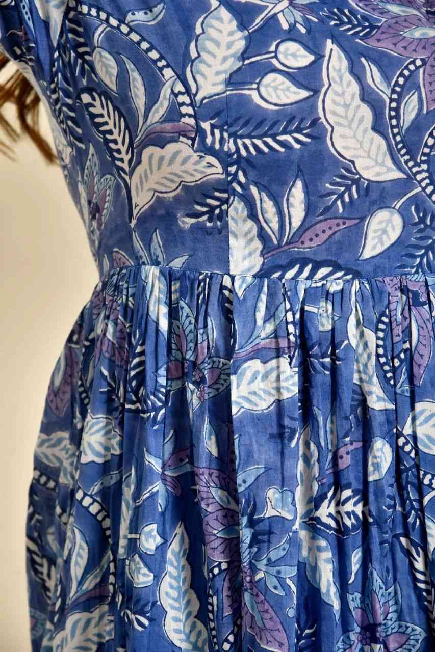 Naksh Blue Floral Printed Gathered Mulmul Kurta and Pants (Set of 2)