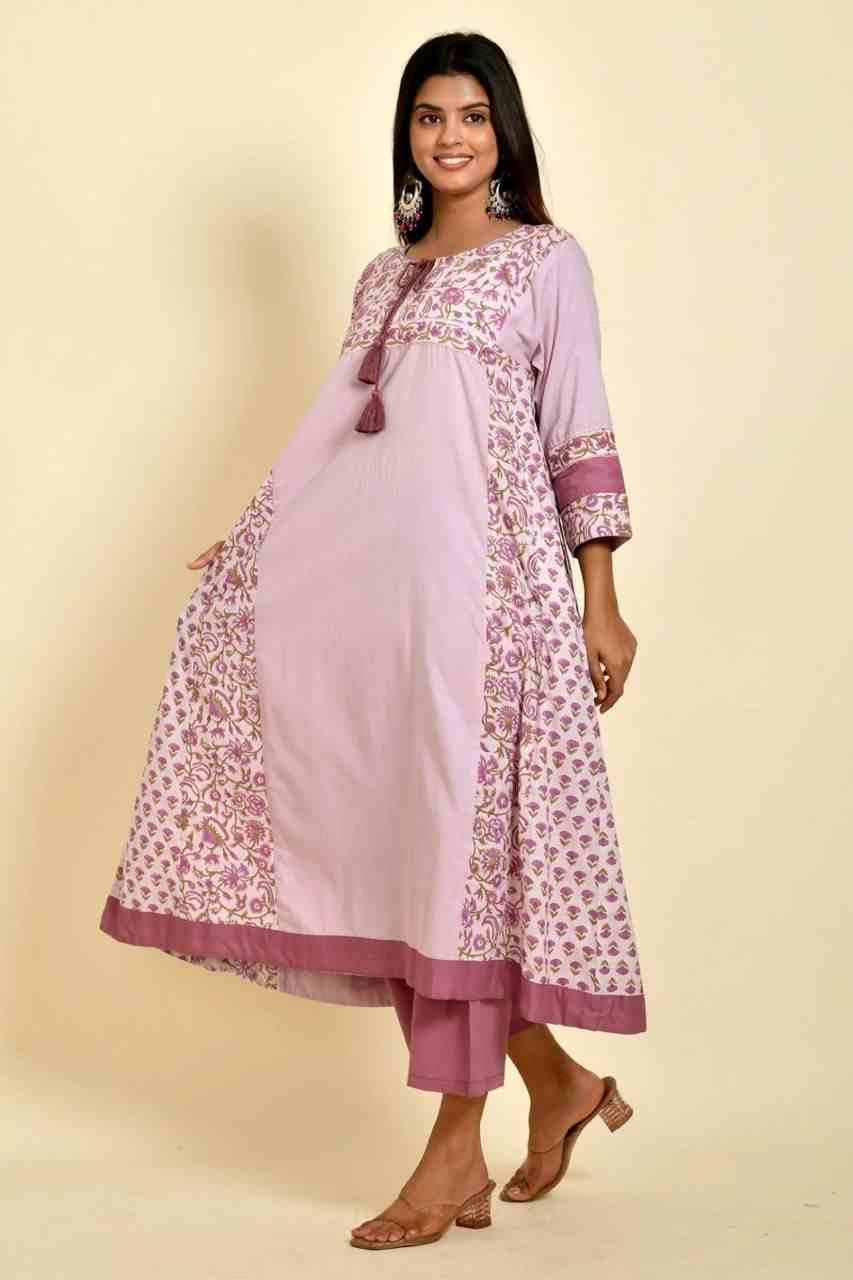 Naksh Lavender A-Line Kurta With Printed Kalis And Pants (Set of 2)