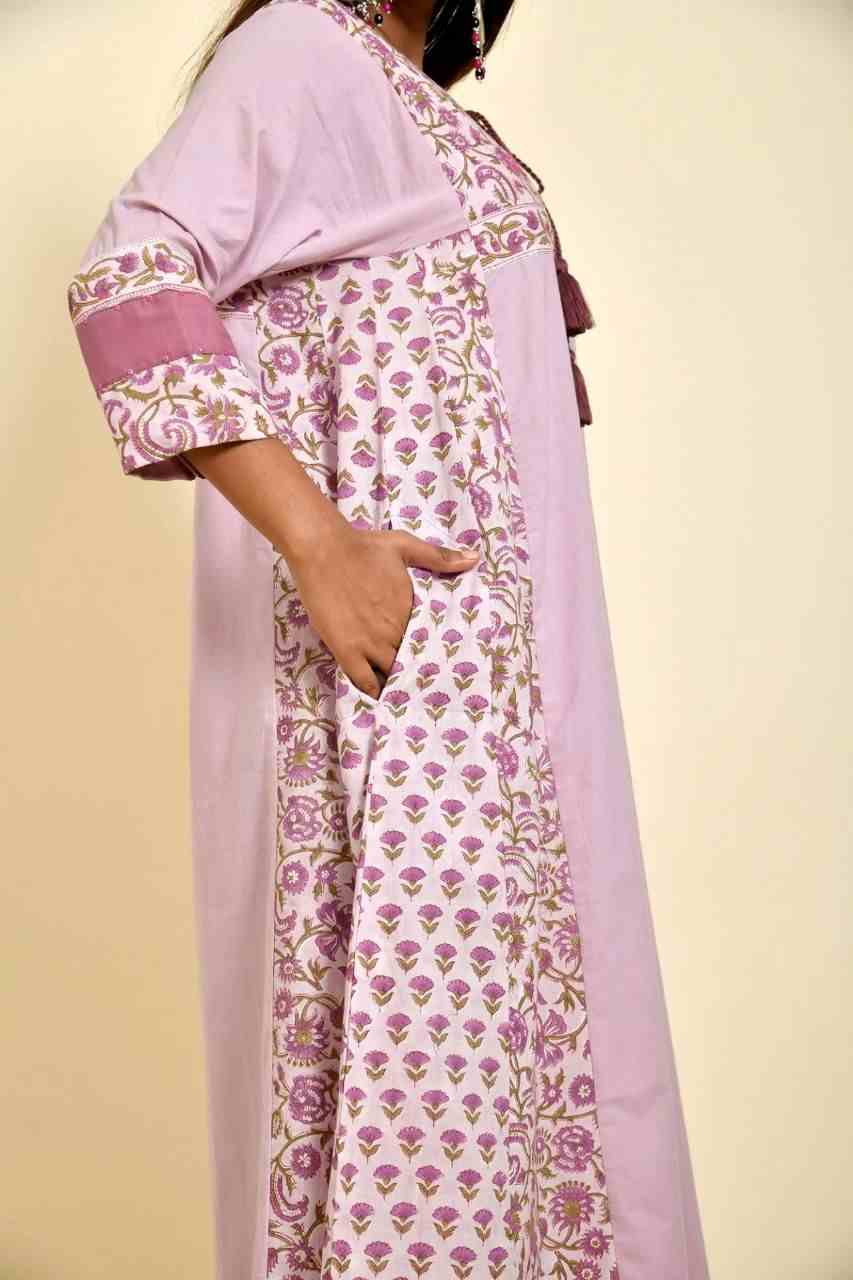 Naksh Lavender A-Line Kurta With Printed Kalis And Pants (Set of 2)