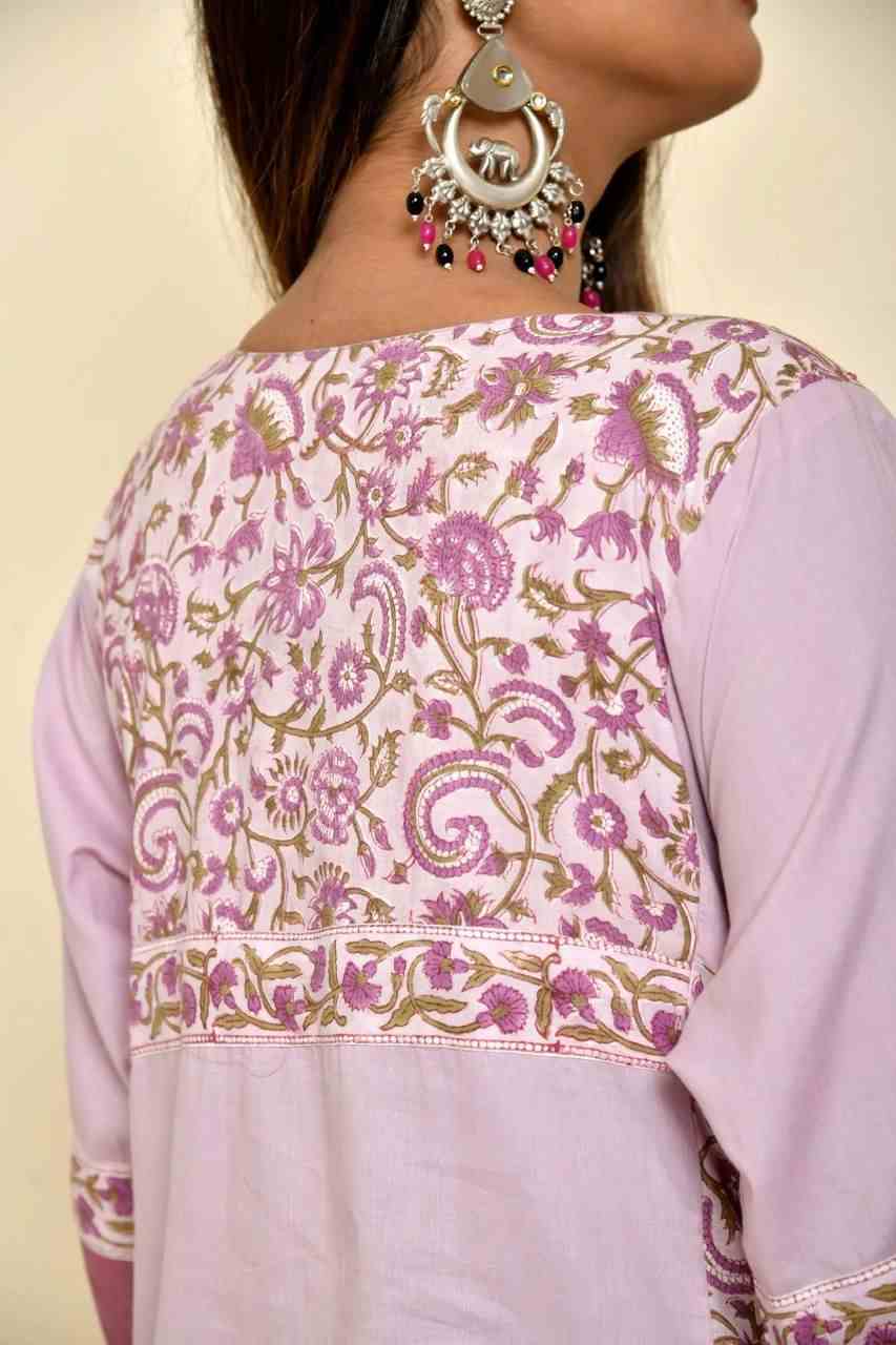 Naksh Lavender A-Line Kurta With Printed Kalis And Pants (Set of 2)