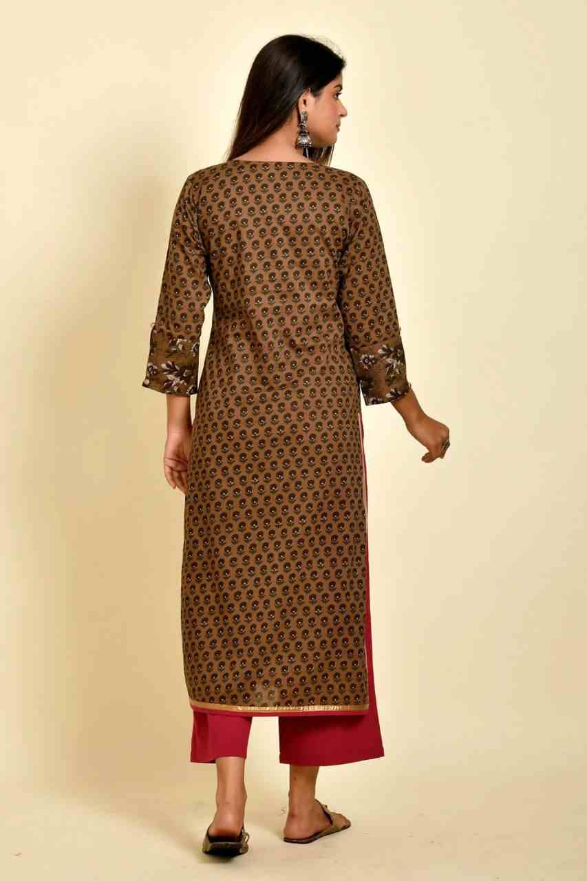 Naksh Brown Buti Printed Kurta And Megenta Pants (Set of 2)