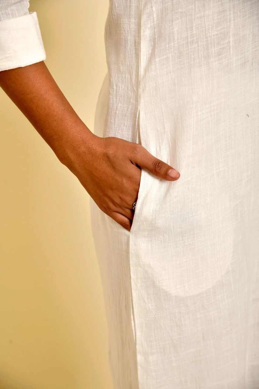 Naksh White Pure Cotton Front Open Long Shirt And Pants (Set of 2)