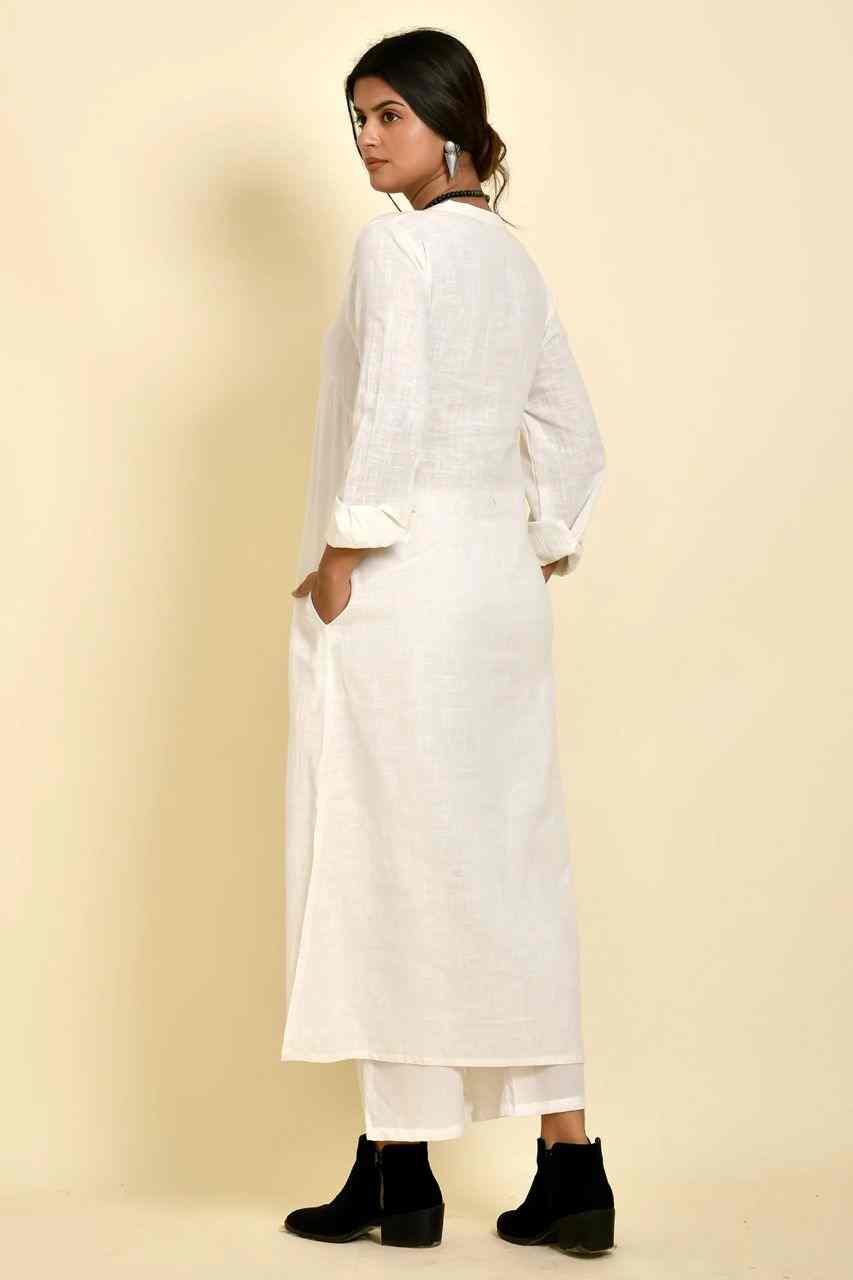 Naksh White Pure Cotton Long Kurta And Pants (Set of 2)