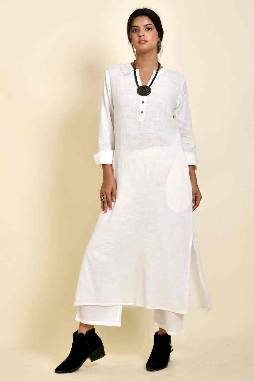 Naksh White Pure Cotton Long Kurta And Pants (Set of 2)