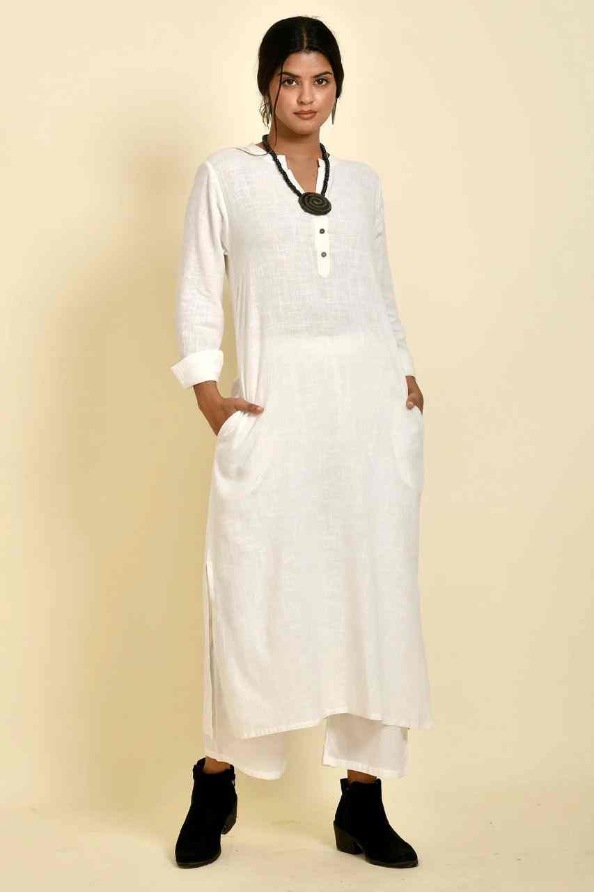 Naksh White Pure Cotton Long Kurta And Pants (Set of 2)