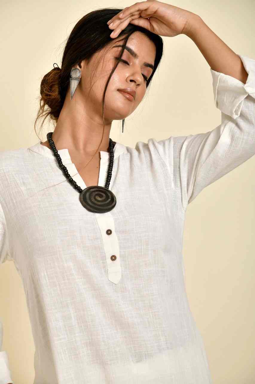 Naksh White Pure Cotton Long Kurta And Pants (Set of 2)