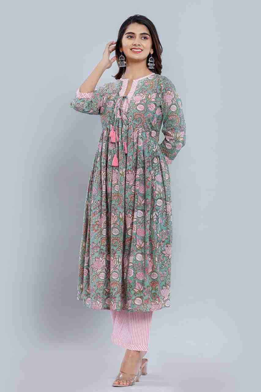Naksh Sea Green Gathered Kurta and Pants (Set of 2)