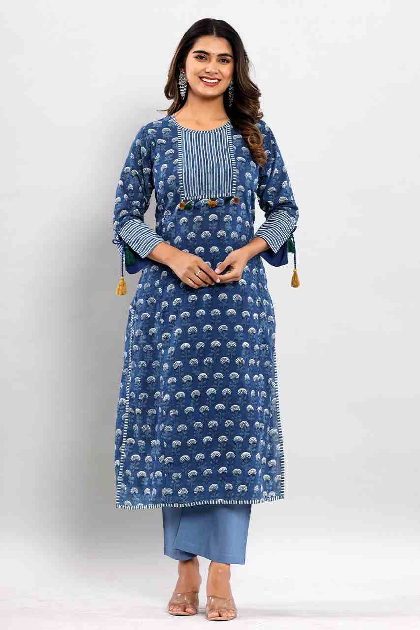 Naksh Indigo Bagru Booti Printed Kurta